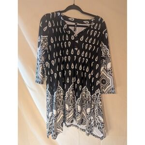 White Mark 1XL Black & White Boho Tunic Dress Geometric‎ Paisley Print